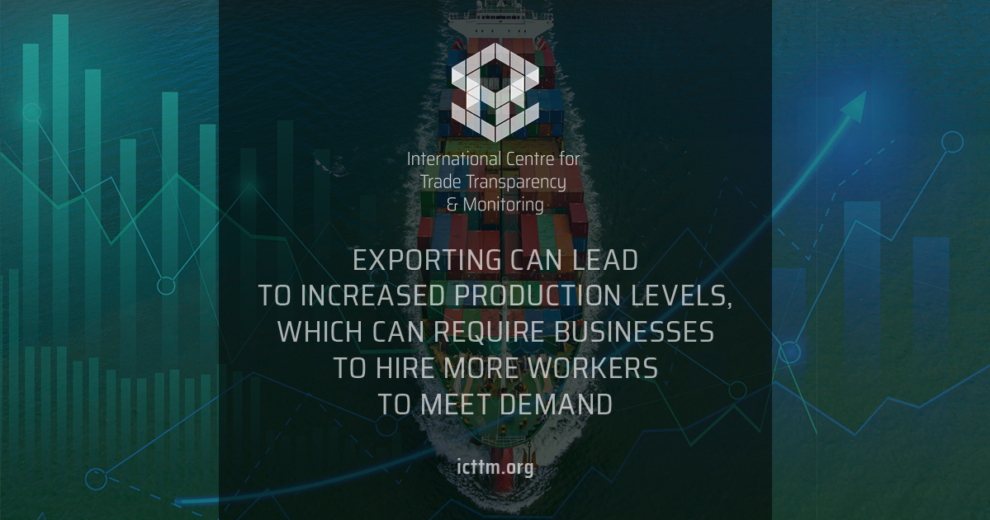 Aerial view of a cargo ship, illustrating how exporting increases production and job creation. - Supply Chain Transparency