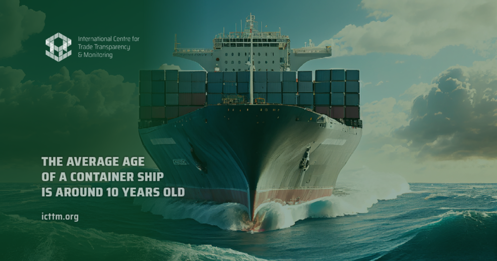 Large container ship at sea; average age of container ships is around 10 years old. - Supply Chain Transparency