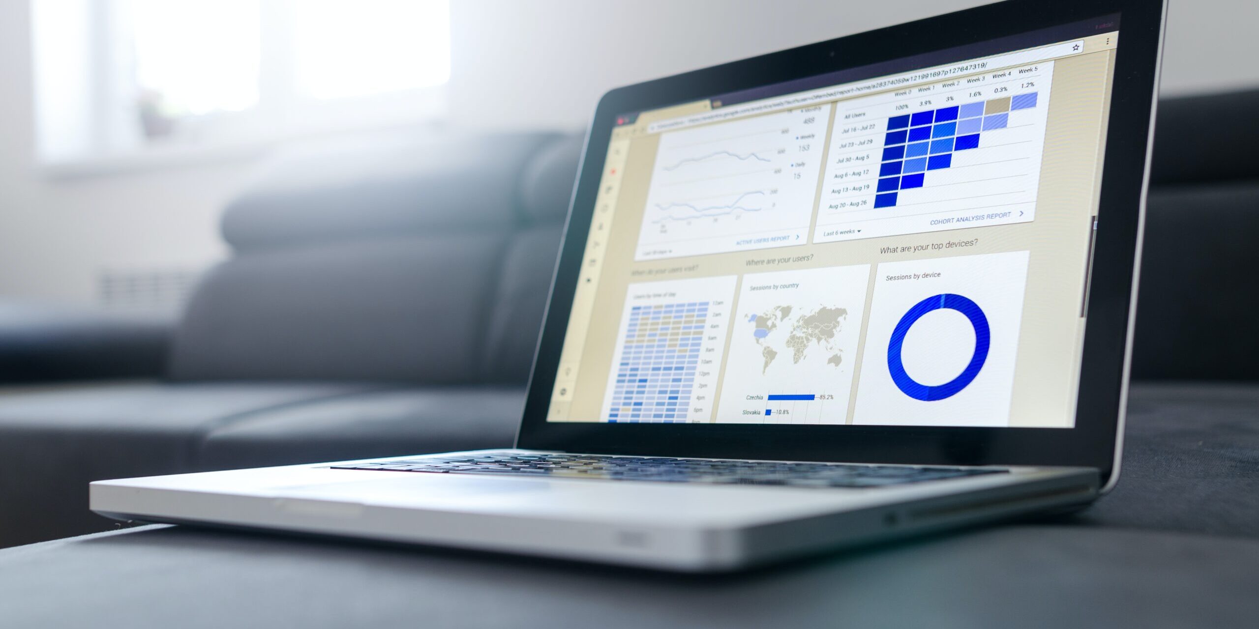 Trade in Services Examining the Growing Sector Laptop displaying graphs and charts analyzing trade in services data. - Supply Chain Transparency