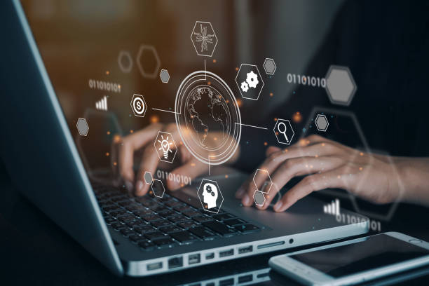 Measuring Supply Chain Transparency: Metrics and Key Performance Indicators (KPIs) Person using laptop, data visualization shows supply chain metrics and KPIs. - Supply Chain Transparency