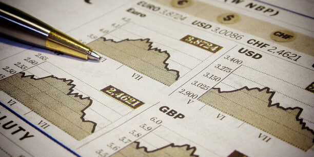 Newspaper clipping showing currency exchange rates and graphs, illustrating supply chain cost optimization. - Supply Chain Transparency