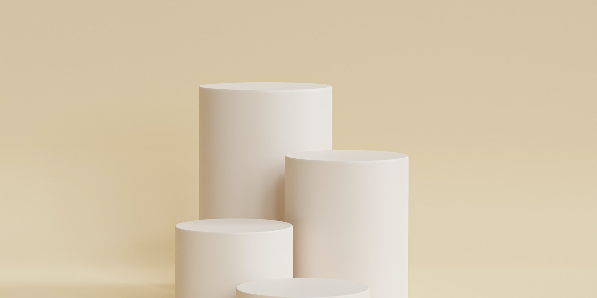 Supply Chain Traceability: Ensuring Product Authenticity and Safety Three white cylindrical display stands on a beige background. Illustrates product authenticity and supply chain traceability. - Supply Chain Transparency