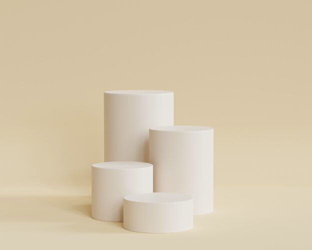 Supply Chain Traceability: Ensuring Product Authenticity and Safety Three white cylindrical display stands on a beige background. Illustrates product authenticity and supply chain traceability. - Supply Chain Transparency