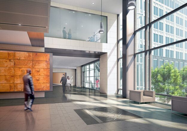 The Future of Supply Chain: A Look at Predictive Analytics Modern office lobby with people walking, showcasing a bright and spacious design. - Supply Chain Transparency
