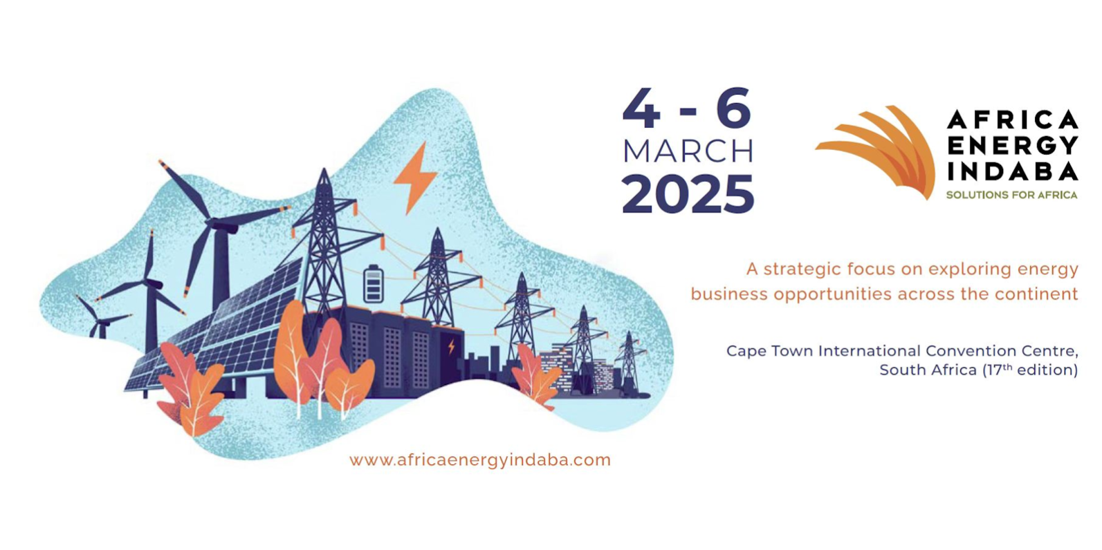 Africa_Energy_Indaba Africa Energy Indaba 2025: Wind turbines, solar panels, and power lines symbolize sustainable energy solutions for Africa. - Supply Chain Transparency