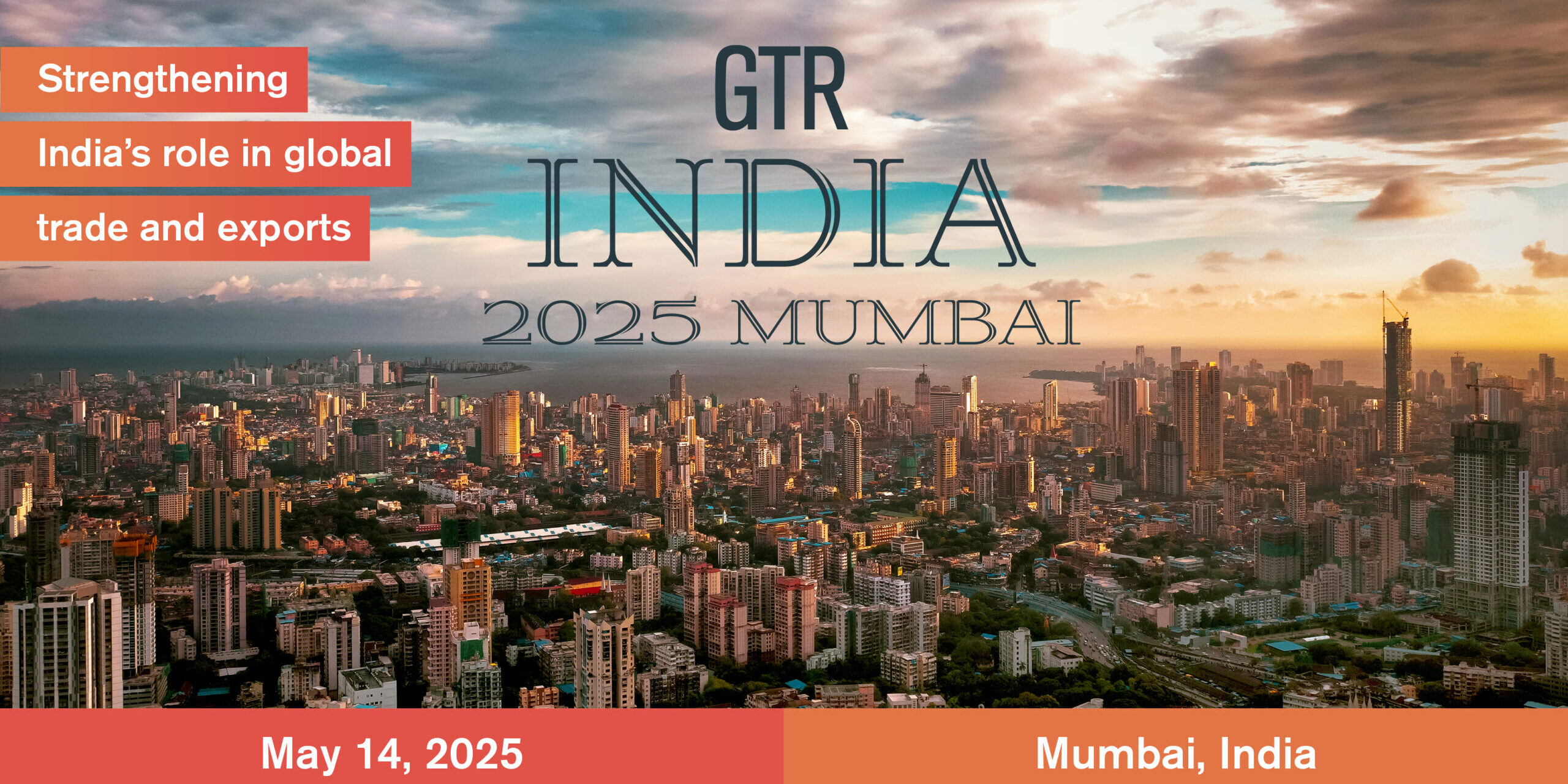 Aerial view of Mumbai skyline at sunset; GTR India 2025 conference. - Supply Chain Transparency